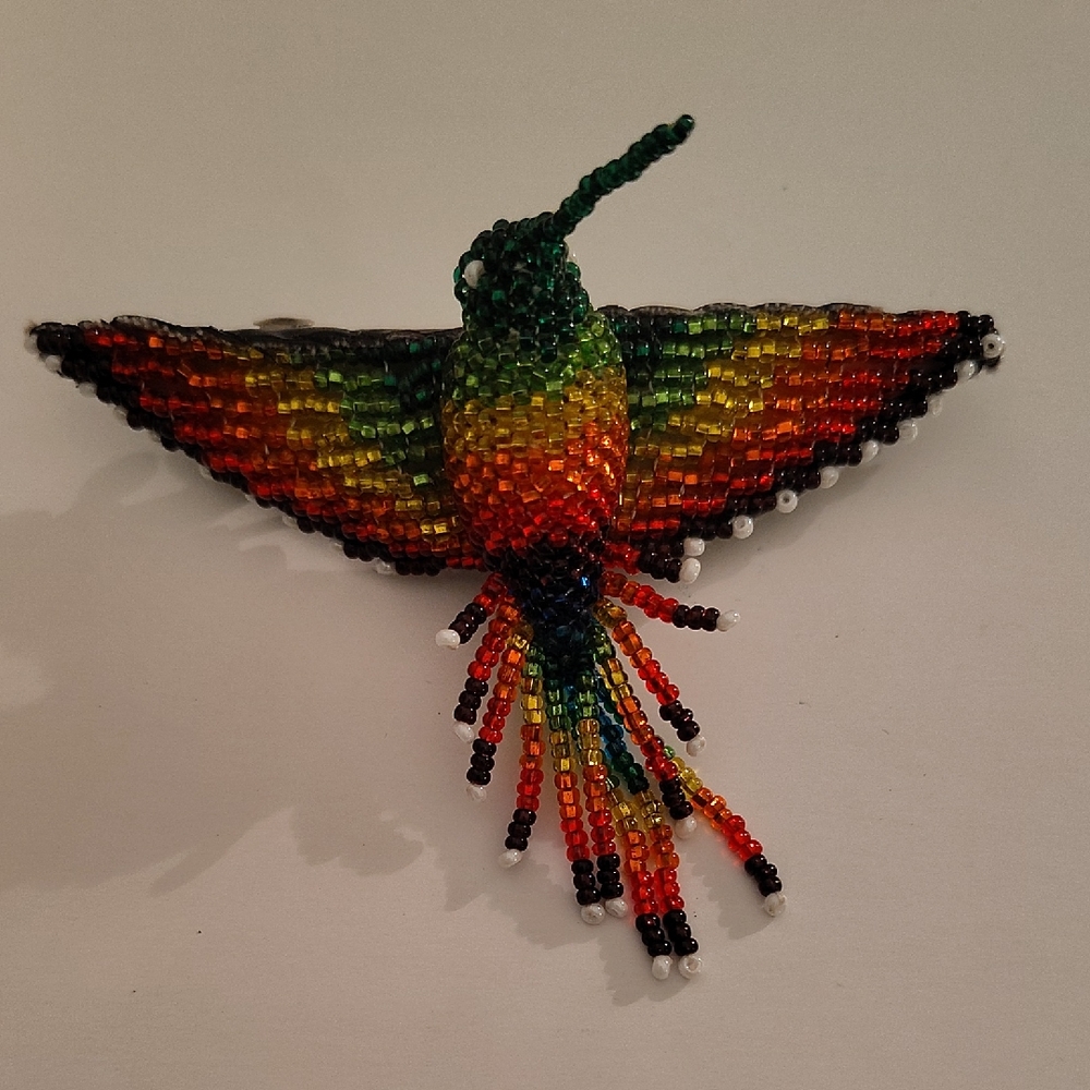 Huichol Beaded Hummingbird Hair Clip Mexican Folk Art